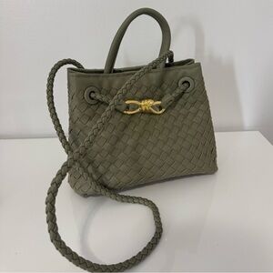 NEW Olive Green Woven Mini Top Handle Bag | Gold Hardware | Crossbody